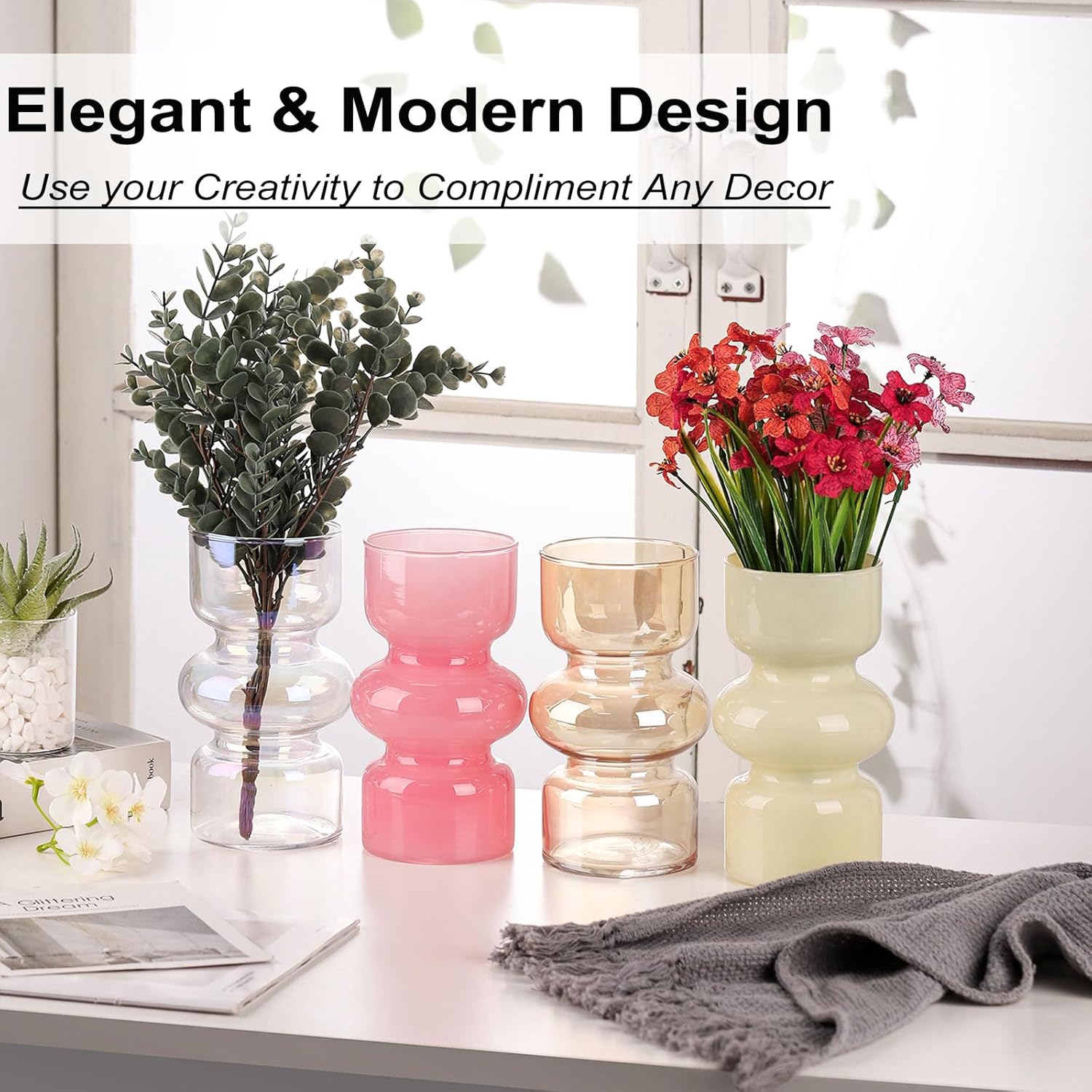 VanEnjoy Black Glass Hydroponic Vase, Colored Glass vase Flower, Three-Layer 7 inch Cylinder vase for Home Décor, Modern Glass Vase for Home, Office, Wedding - Image 7