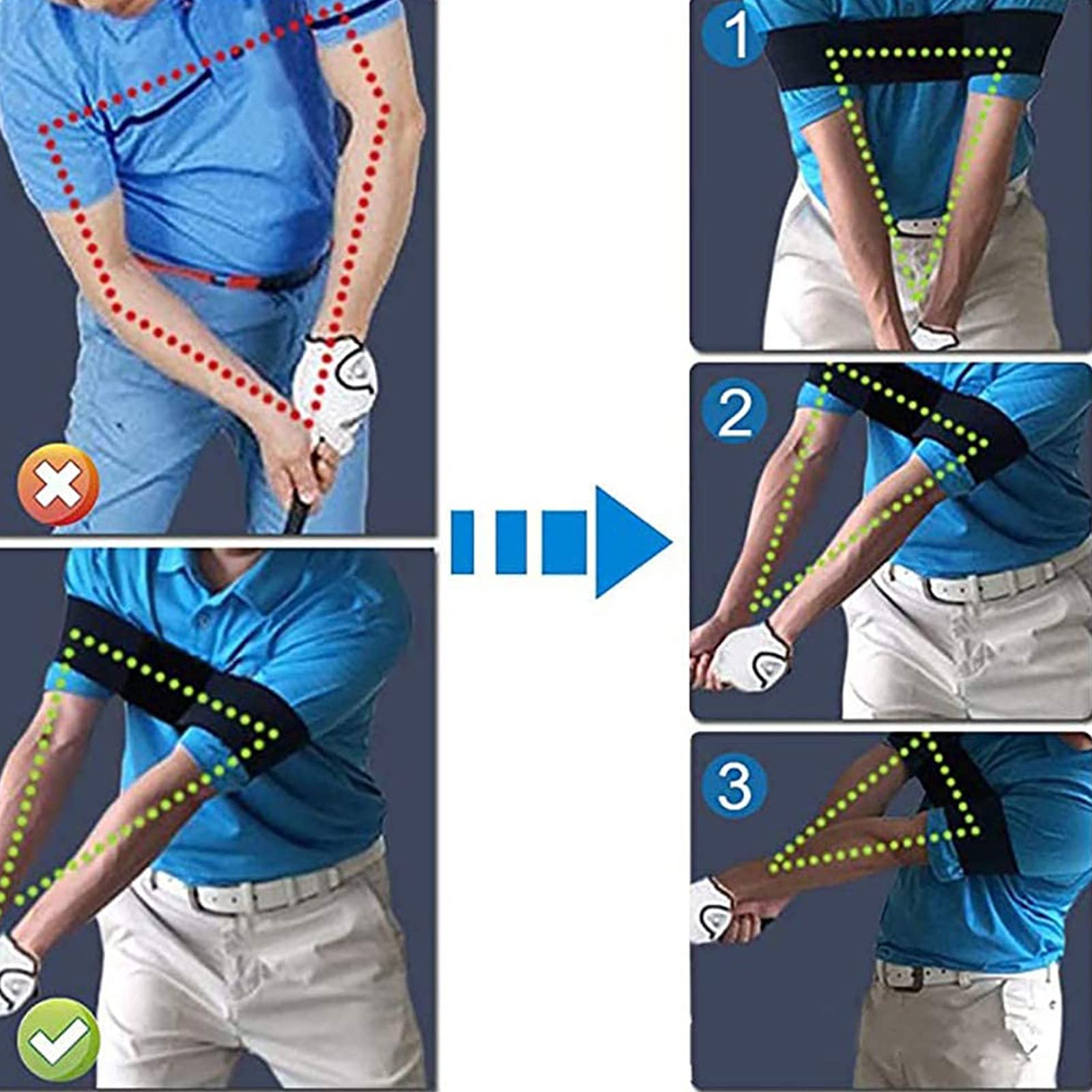 Bandas Brazo Entrenamiento Swing Golf, Corrector Postura, Bandas Elásticas para Swing de Golf, Adecuado Principiantes, Mejorar Postura Swing
