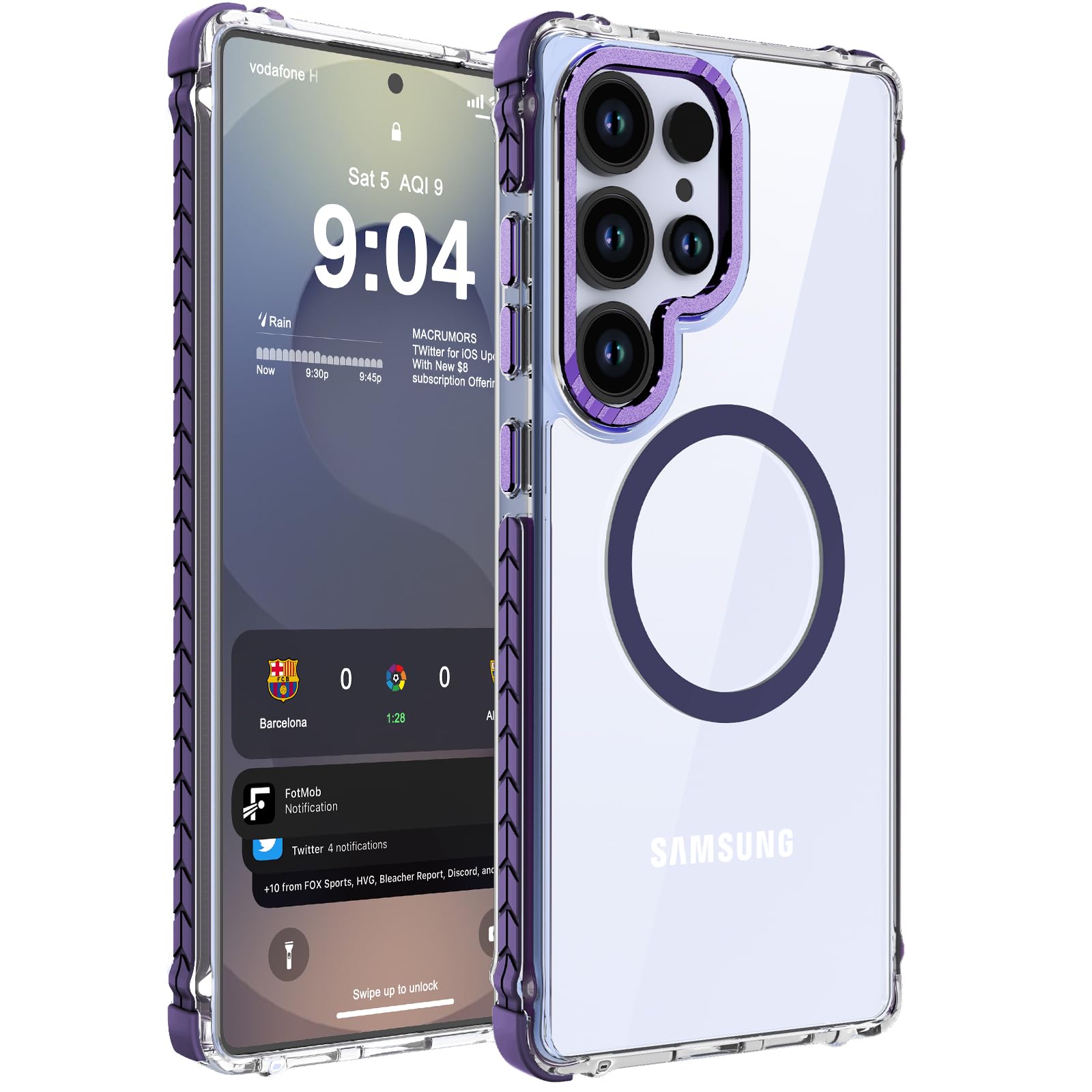deerlamn strong magnetic case for samsung galaxy s25 ultra 6.9-inch,[compatible with magsafe][military grade drop protection] clear slim shockproof protective phone cover, transparent+purple