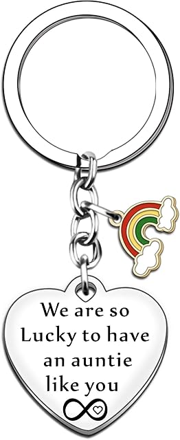 TTOVEN Auntie Gifts Auntie Birthday Gifts Auntie Keyring Auntie Gifts from Niece Nephew We are So Lucky to Have an Auntie Like You Rainbow Keychain