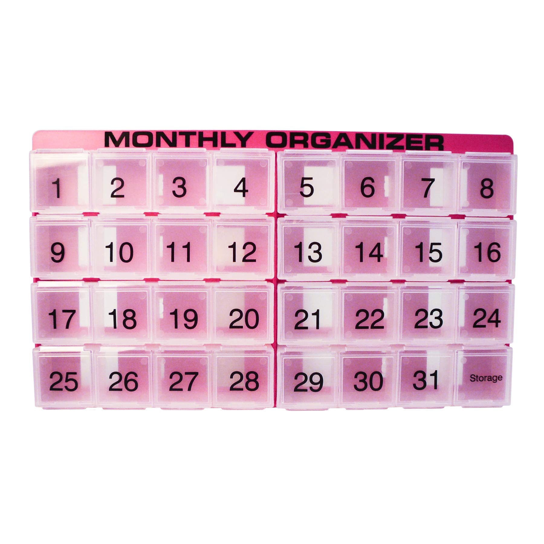 31 Day Pill Organizer | 1 per Day, 4 Week, 31 Compartments + Storage Monthly Pill Organizer | Includes Tray and 8 Removable compartments