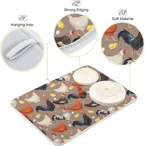 Vista 268 de Tapete de secado de platos de mariposas botánicas para encimera de cocina, almohadilla de secado de microfibra absorbente, grande, 18 x 24 pulgadas