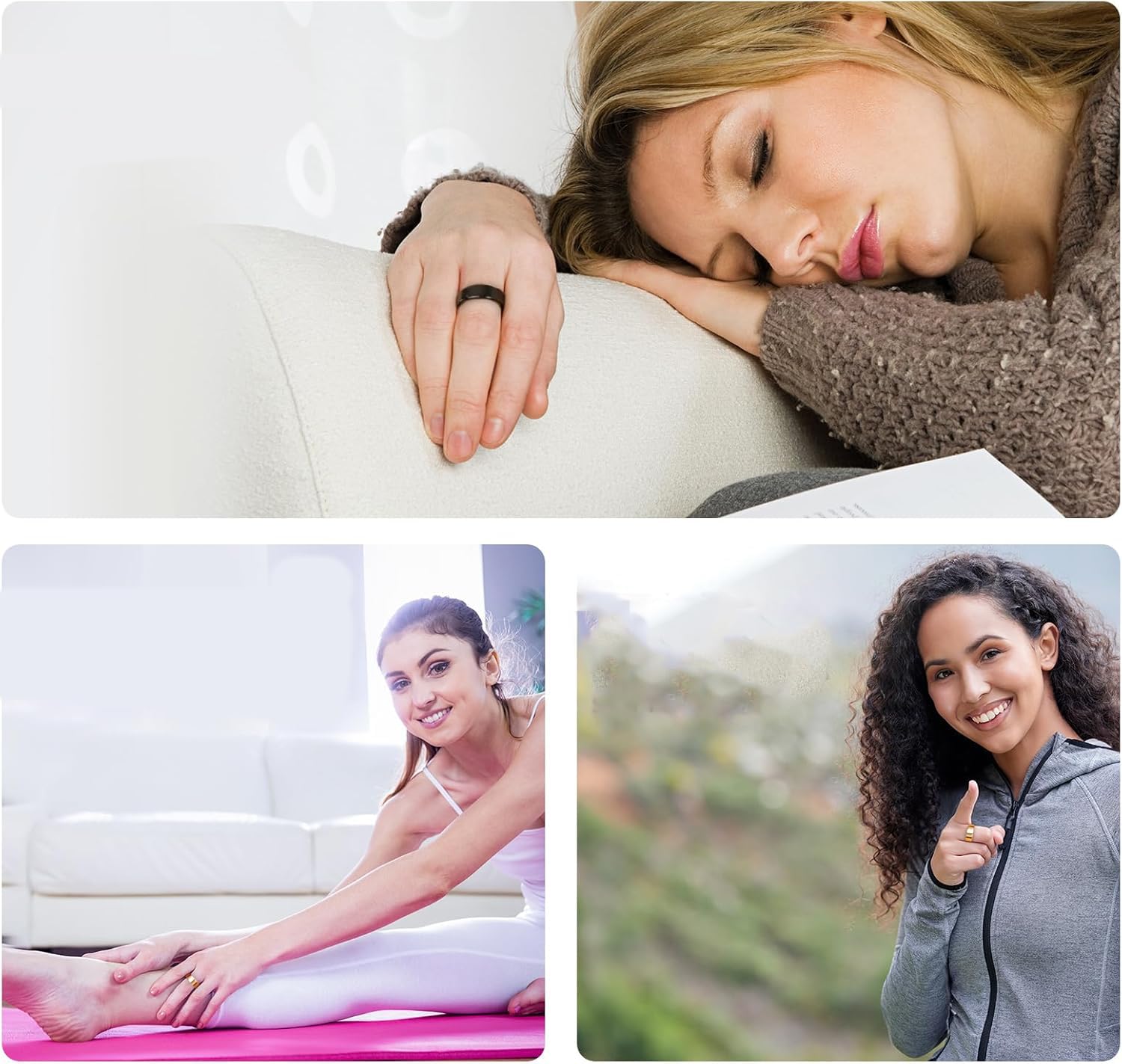 Anello intelligente per fitness, tracciamento sonno, battito cardiaco e ossigeno, taglia 7, nero