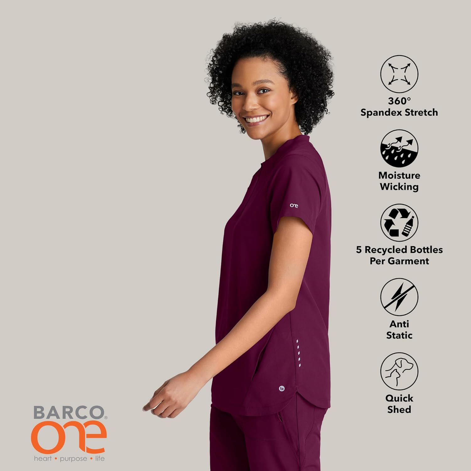 BARCO One Flux Classic Fit Zip Collar Scrub Top for Women's 2-Pocket Shirt with 360 Spandex Stretch Moisture Wicking Fabric