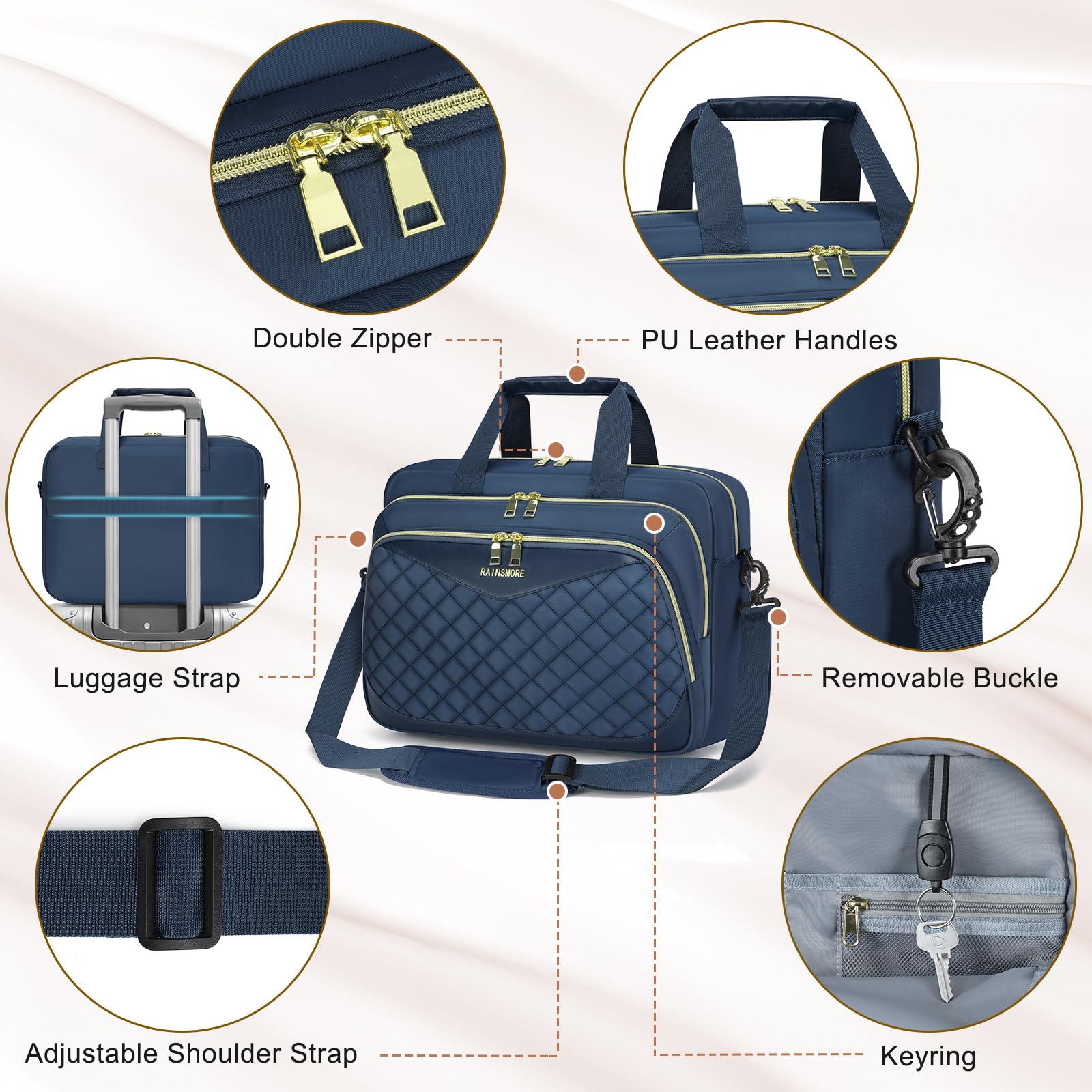 RAINSMORE Maletín grande para laptop de 15.6 pulgadas para mujer, bolsa de trabajo, mensajero