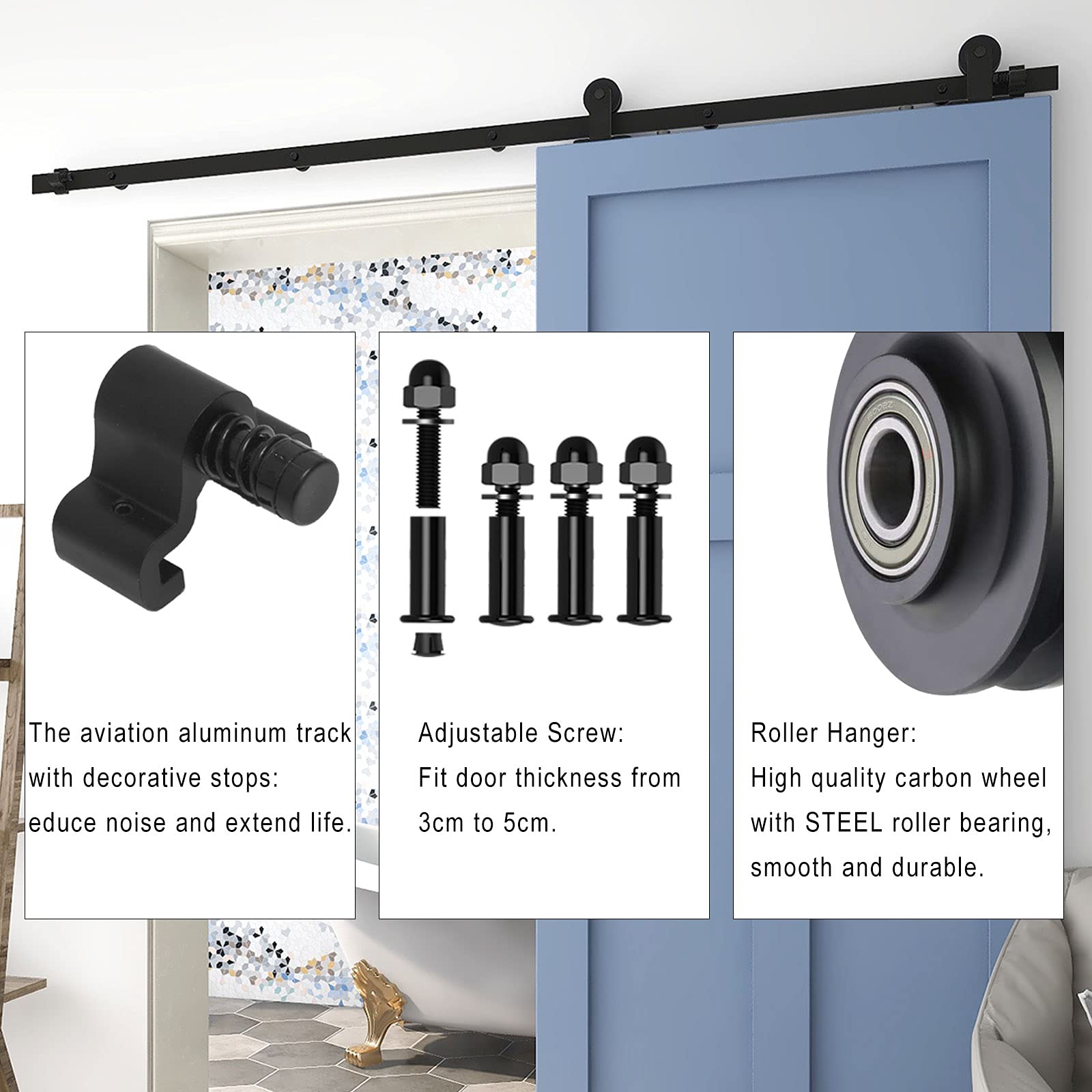 8FT/243cm Binario per Porta Scorrevole, Porta Scorrevole di Placcatura kit accessori per la porta della Nero