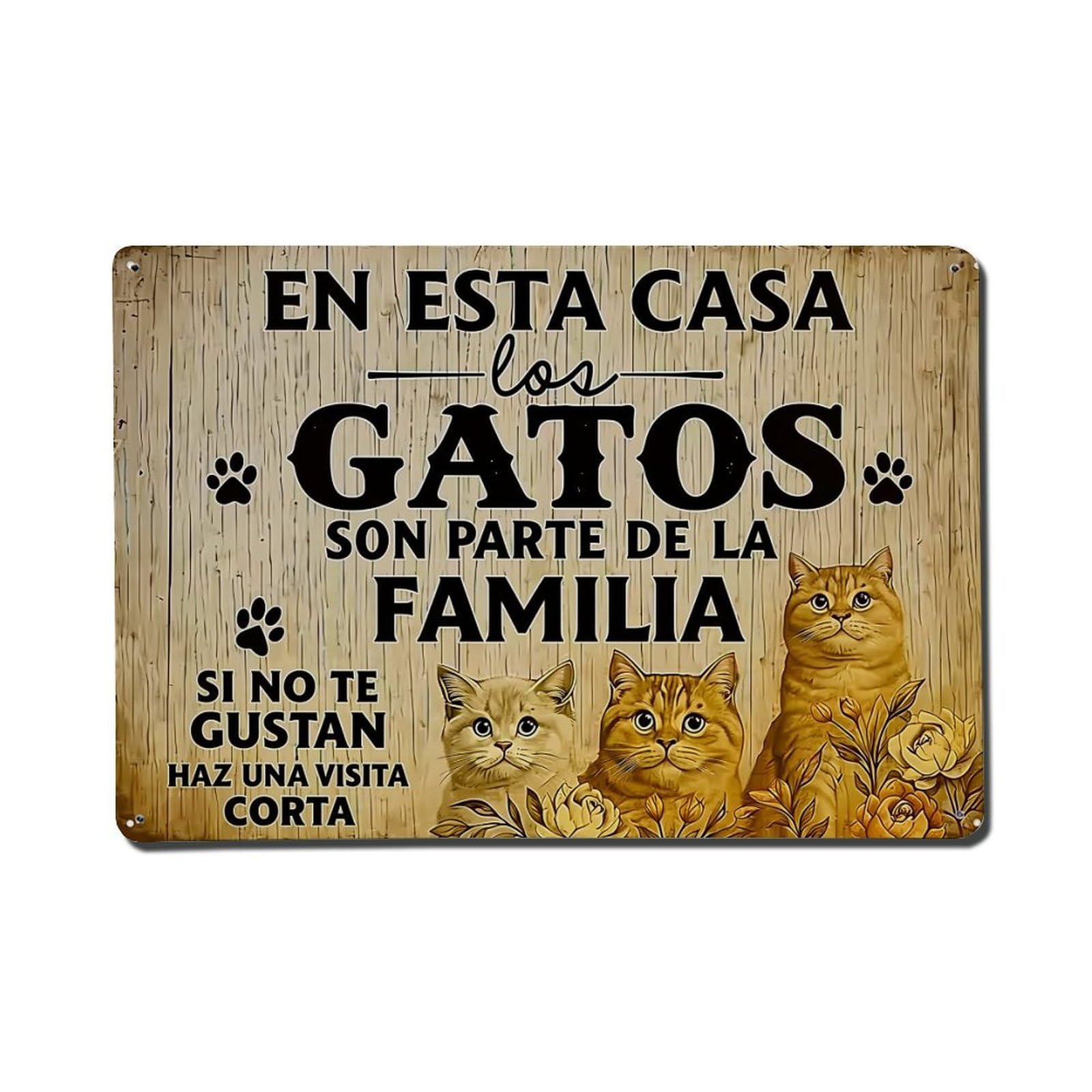 Cats Family House Sign Art Retro Metal Tin Sign, Vintage Decor Art Poster for Bar, Home, Man Cave, Kitchen, Laundry Room Gift 8x12Inch