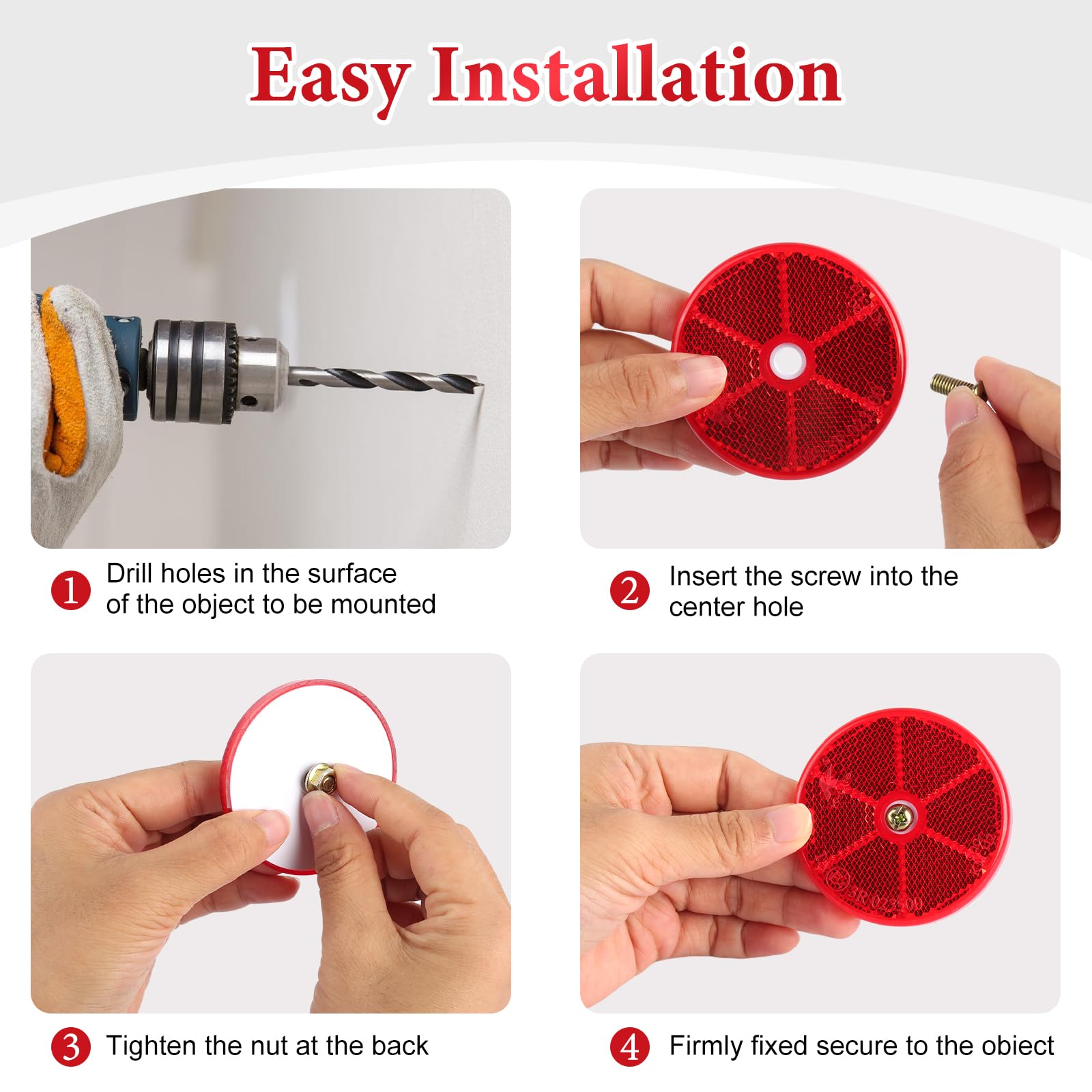 Autocollant Reflechissant 6 Catadioptres Ronds Orange 60mm - Homologués E - Pour Remorque, Voiture, Camion Kit 6 Pièces Vis écrous