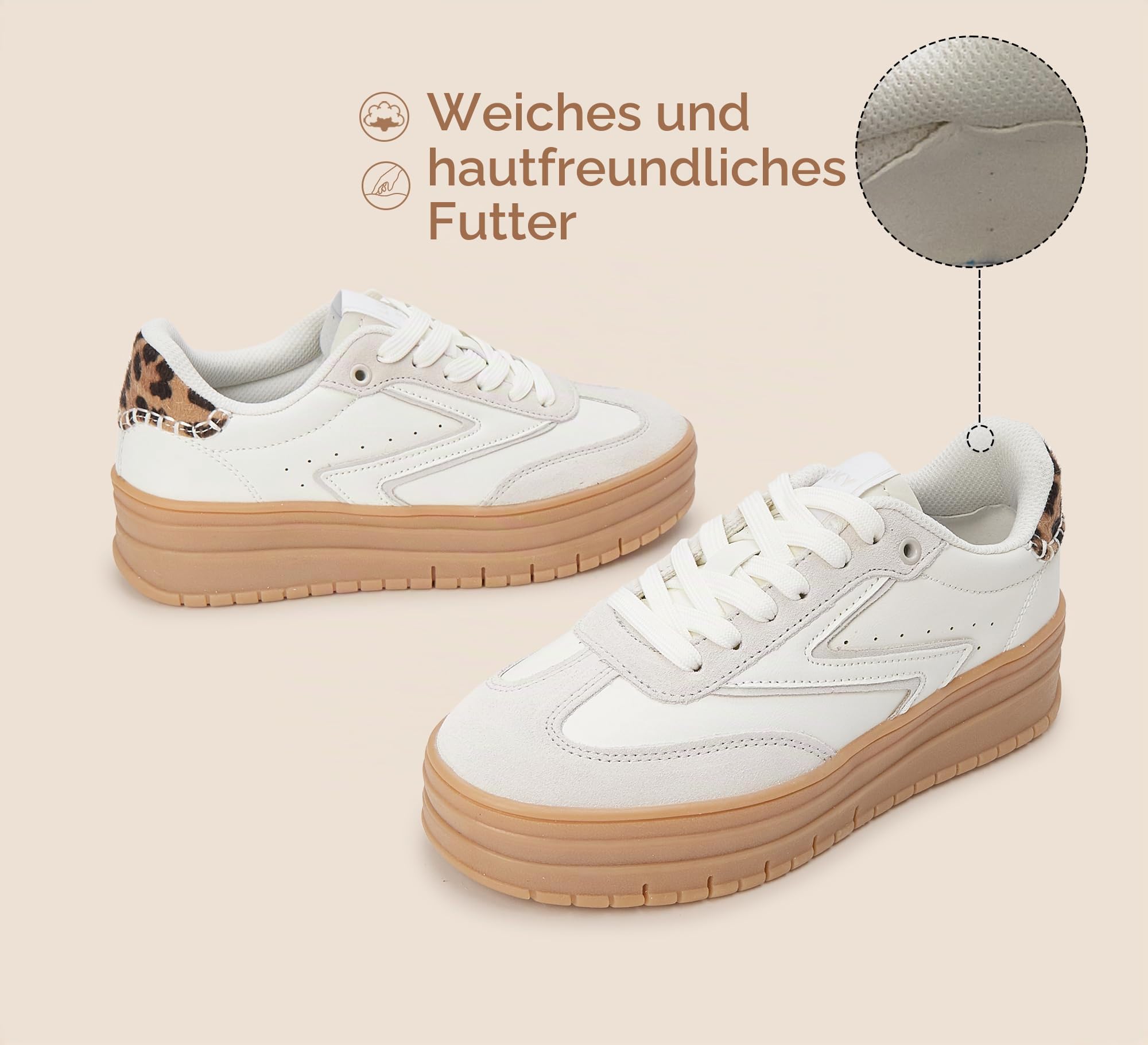LUCKY STEP Damen Plateauschuhe mit Gummisohle & Wildleder - Retro Design, Dicke Laufsohle für Tennis & Alltag