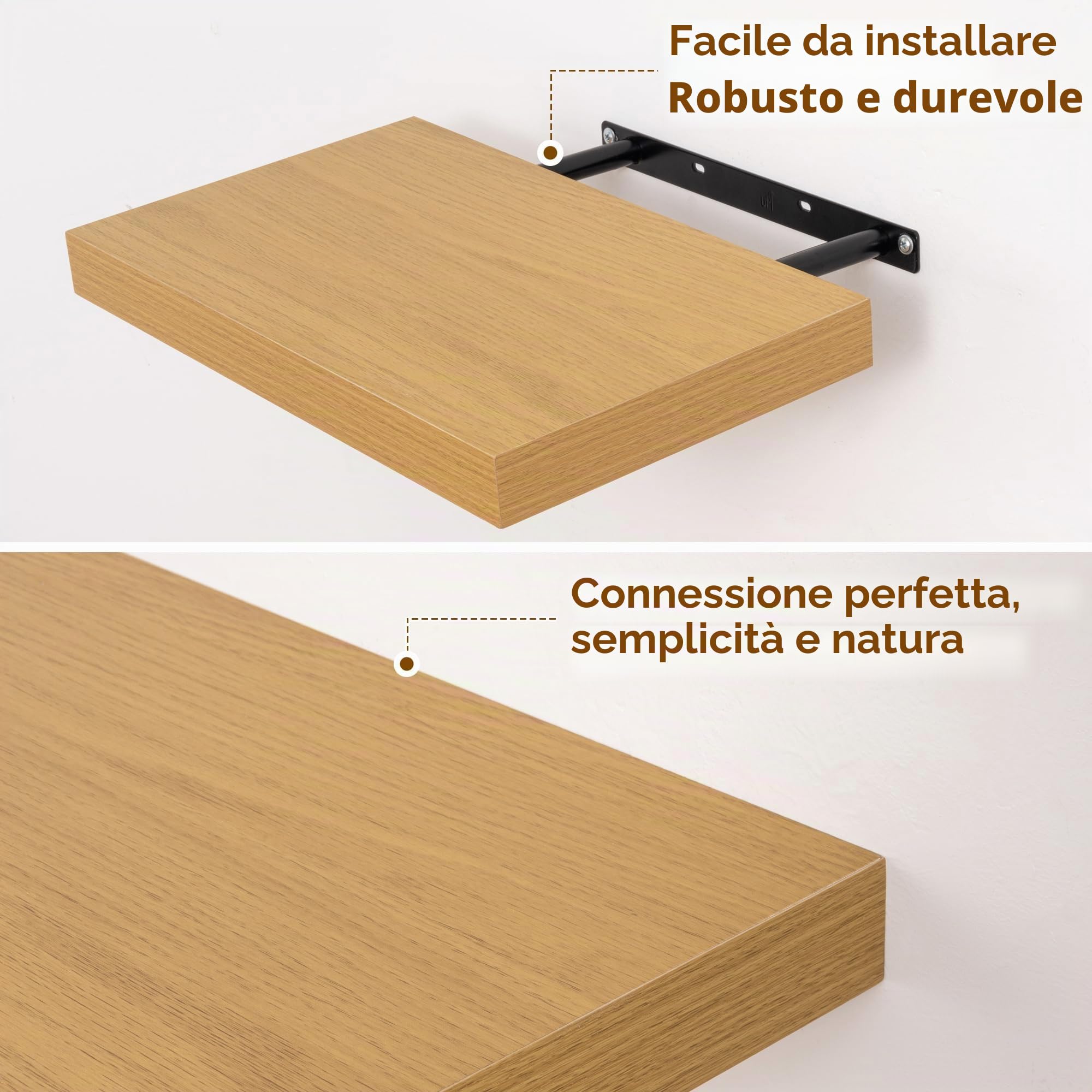Set di 2 mensole galleggianti da parete, lunghe 90 cm, mensole da parete in legno rustico, grandi mensole da parete con staffe invisibili, per libri, soggiorno, camera da letto, ufficio, 91 cm di