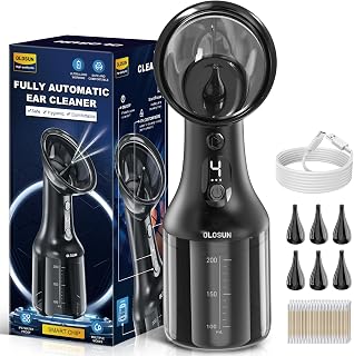 Electric Ear Wax Removal with One-Piece Waste Tank, IPX7 Electric Ear Cleaner with 4 Water Pressure Levels, Safe Ear Irrigation Kit for Earwax Buildup Flushing and Cleaning (Black)