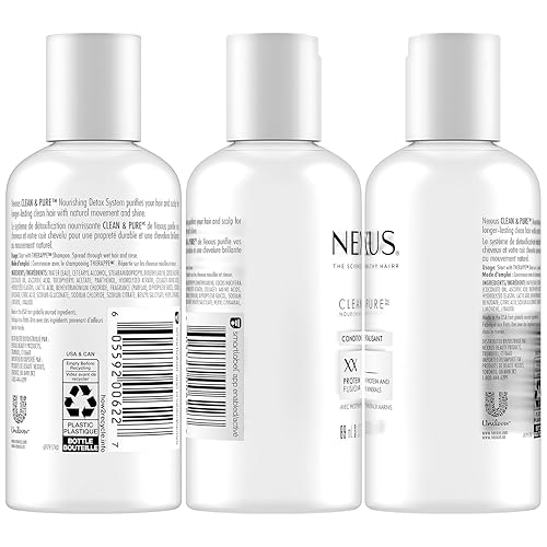 Miniatura 3 de Nexxus Champú y acondicionador de viaje, Clean & Pure  Productos para el cabello con proteína elastina y minerales marinos, sin sulfatos, 3 oz Ea