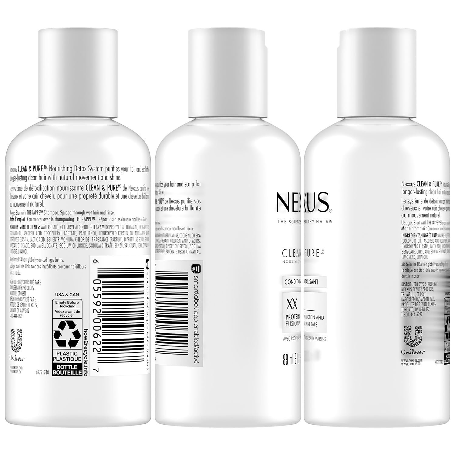 Champú y acondicionador de viaje, Clean & Pure – Productos para el cabello con proteína elastina y minerales marinos, sin sulfatos, 3 oz Ea 3