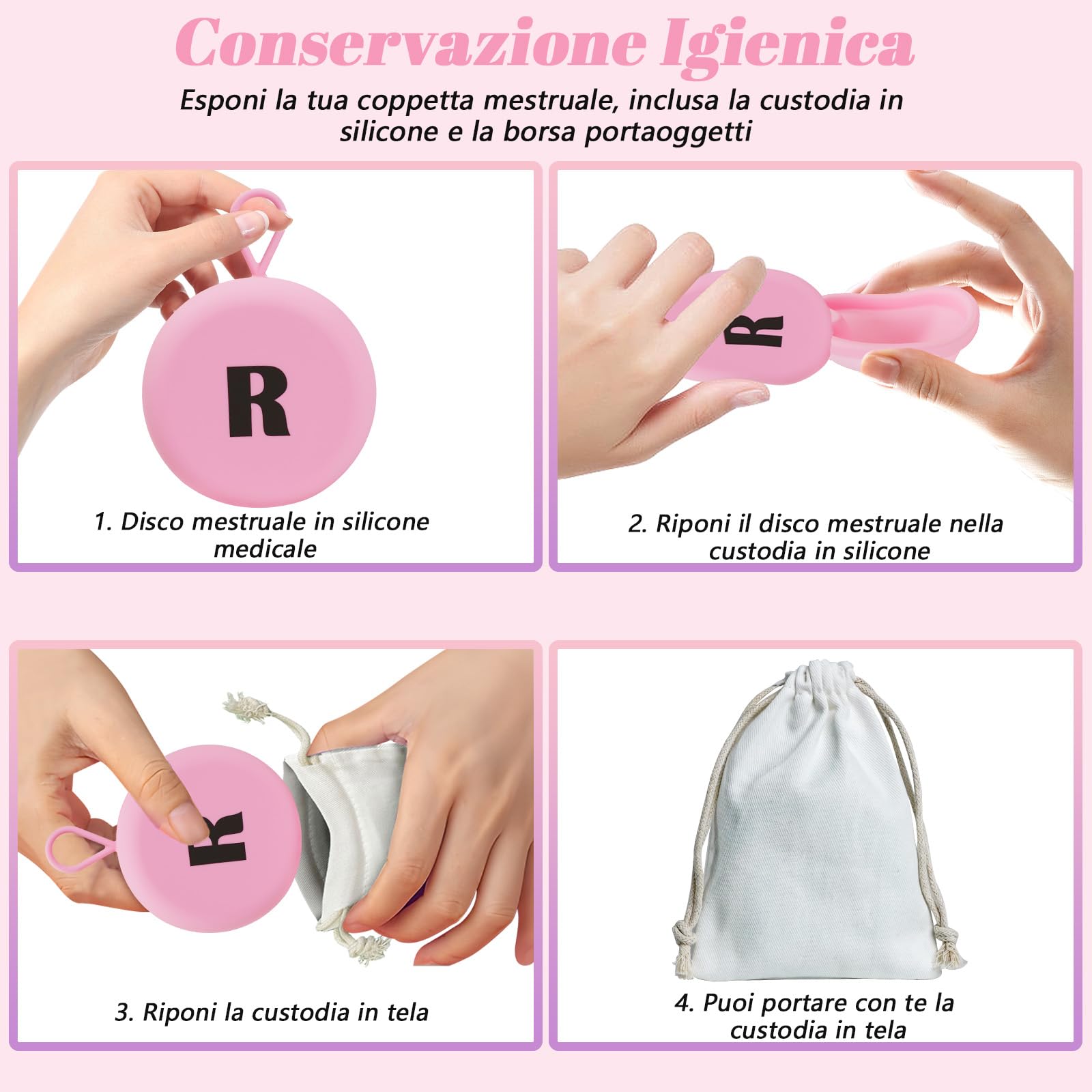 Coppetta Mestruale, 2 Pezzi (S+L) – Coppetta Mestruale Riutilizzabile in Silicone Medico 100% per Tutti i Periodi Mestruali, Senza Rischio per lo Sport e il Nuoto - Rosa