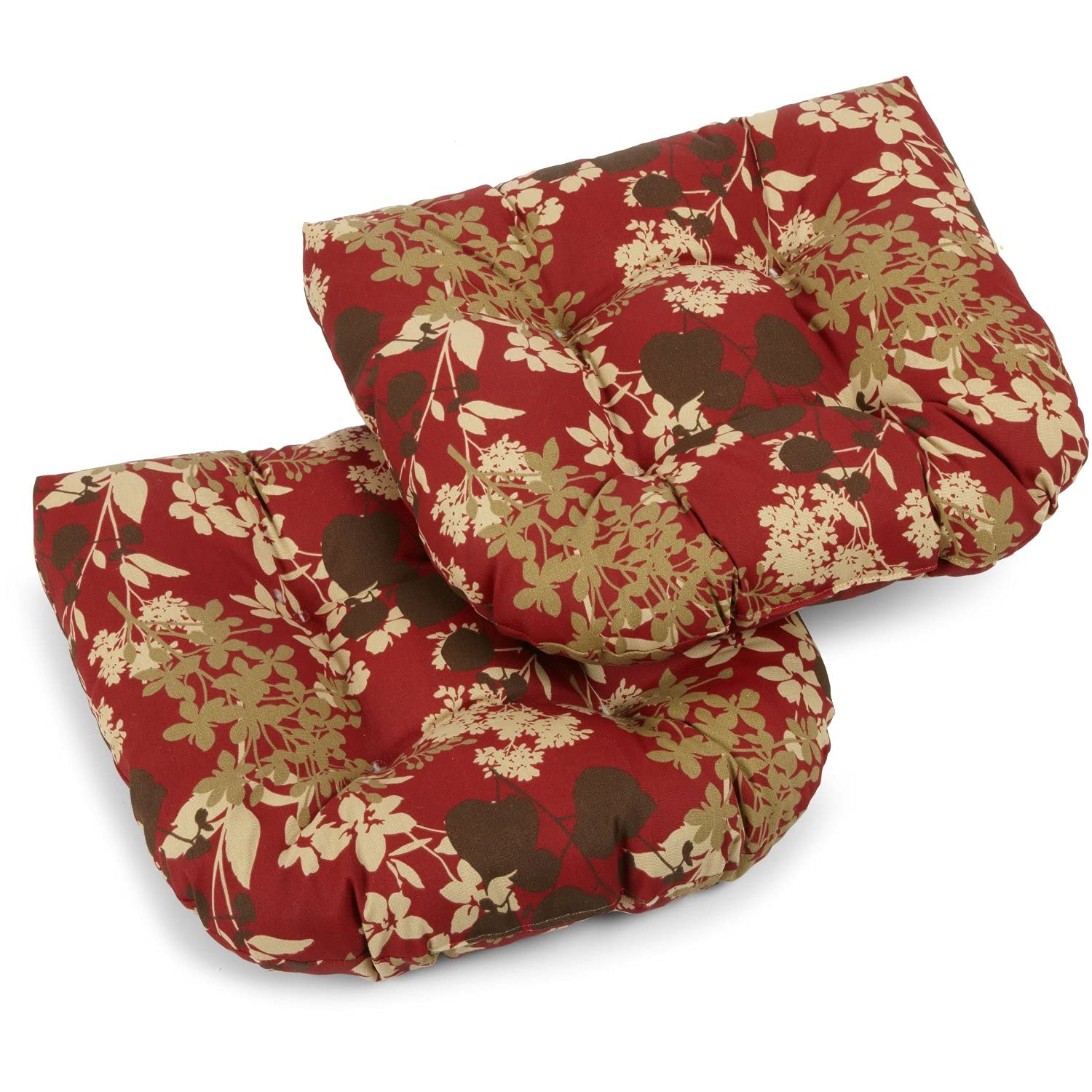 Blazing Needles Outdoor Rounded Back Chair Cushion, 19" x 19", Montfleuri Sangria 2 Count