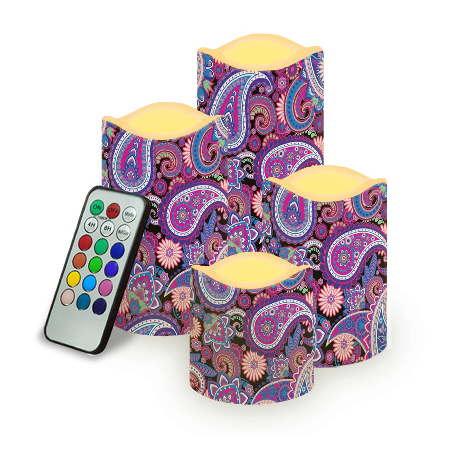 Kuiaobaty Ethnic LED Candles Multicolor Flickering,Mandala Flowers Candle Lights with Remote Control Timer Birch Christmas Decor