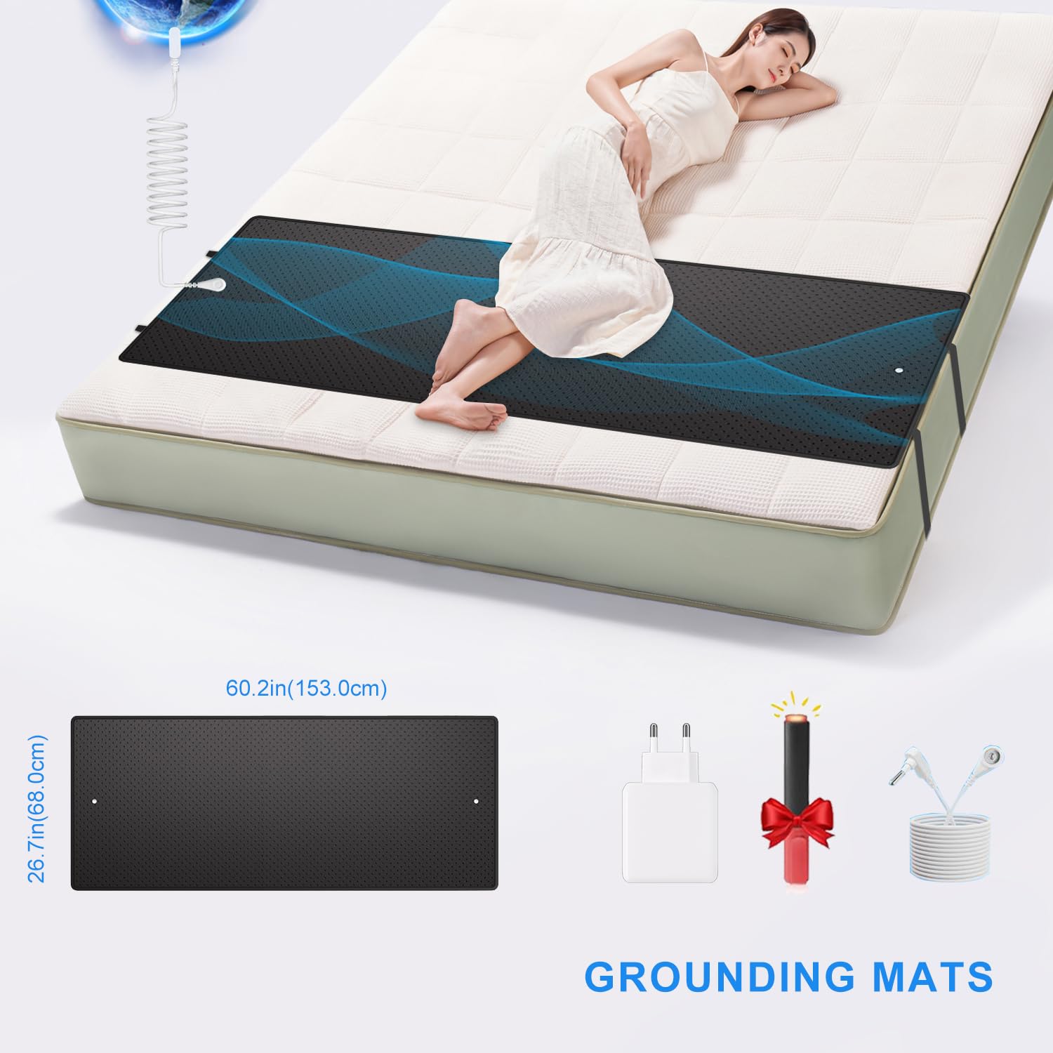 Earthing UK, tappetino per messa a terra antiscivolo, per interni, superficie in pelle PU resistente agli strappi, migliore conducibilità, migliora il sonno e allevia lo stress (king size: 68 x 153 cm