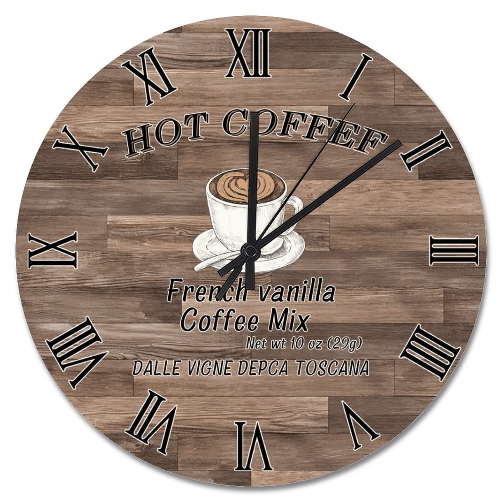 Horloge murale café pour cuisine et salon ambiance rustique en bois marron