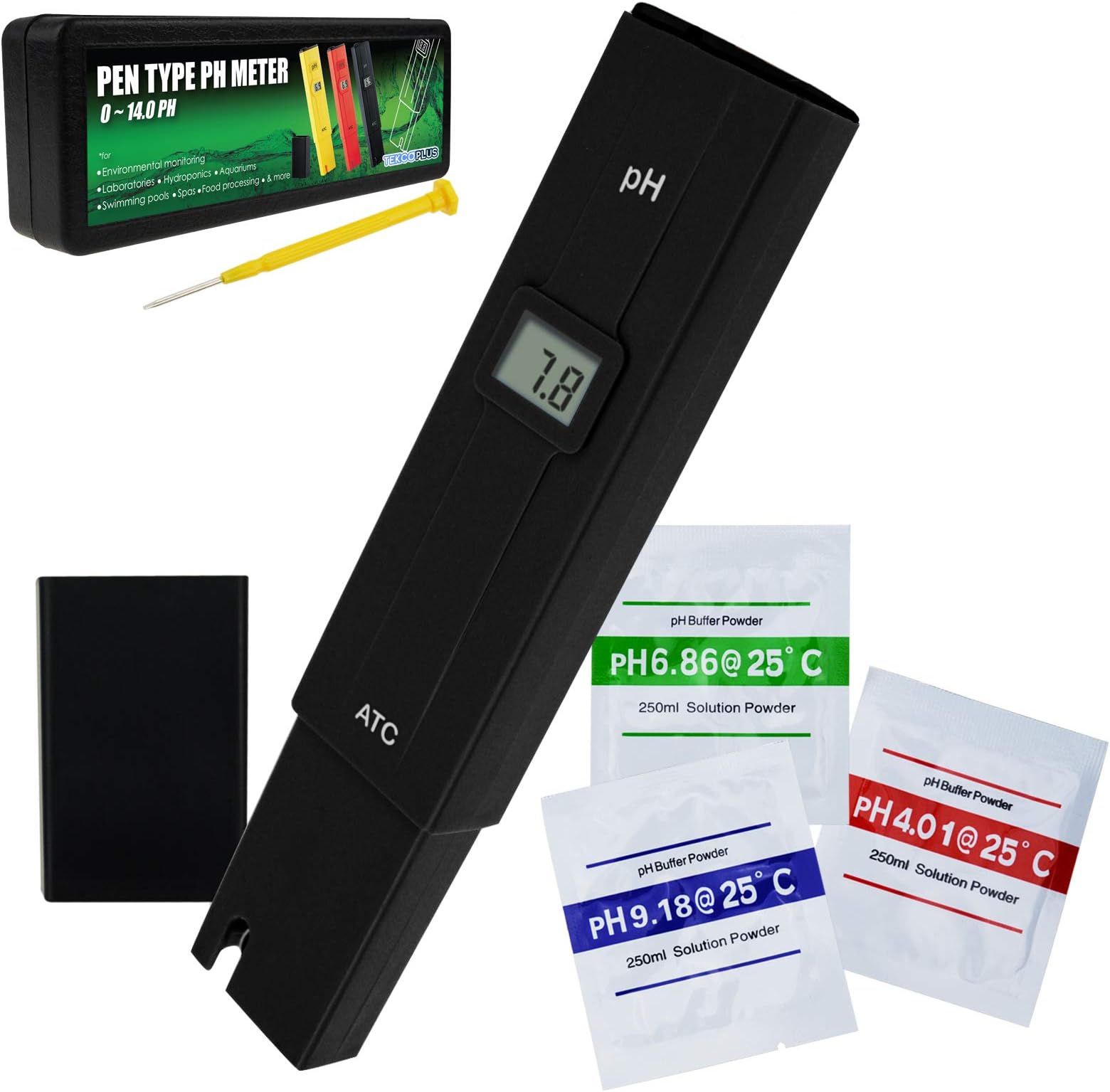 Digital PH Meter 0.0-14 pH Pocket Size Pen Type Measurement Range for Household Drinking, Pool and Aquarium Water, Hydroponics PH Tester Portable Kit Design with ATC ±0.1pH Measurement(BLACK PH METER)