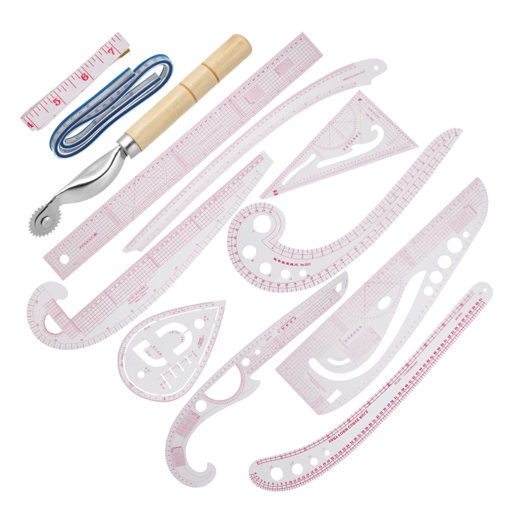 Righello Curvilineo Francese da Sartoria 12 Pezzi per Modelli | Set Flessibile in Plastico, Misurazione Accurata e Leggero, per Progettazione e Taglio nei Lavori Creativi