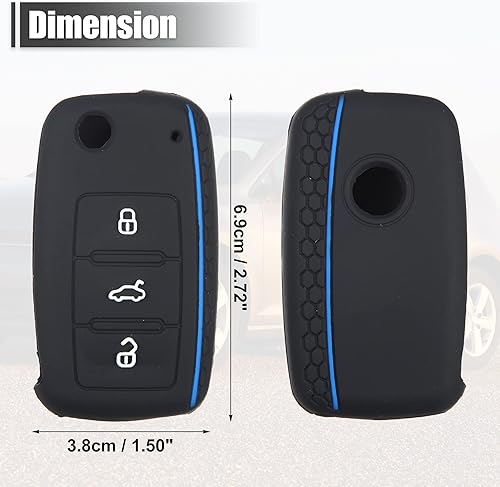 Miniatura 5 de X AUTOHAUX Funda protectora de silicona negra para llave de coche sin llave para Volkswagen CC Eos GTI Golf Jetta 3 botones