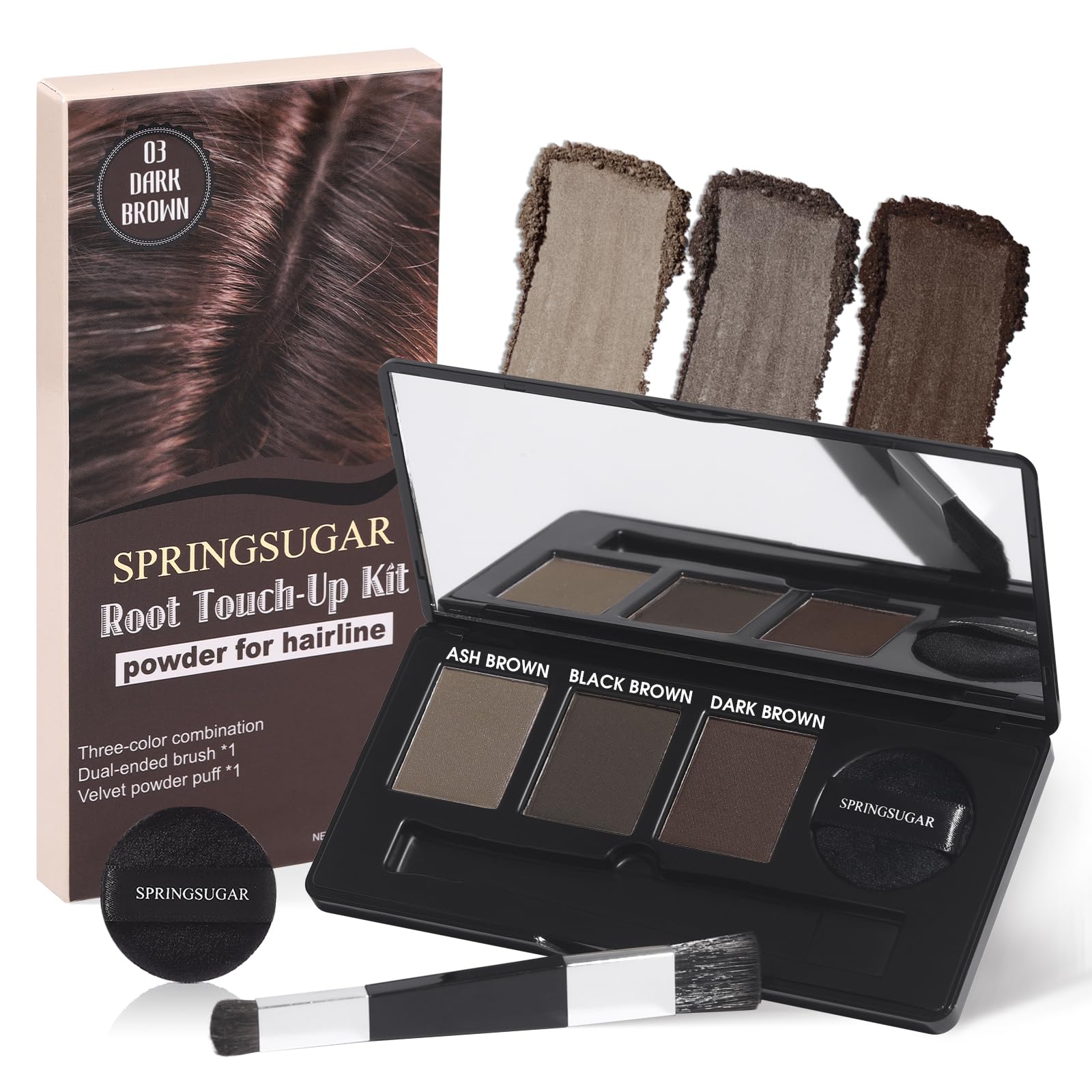 Root Touch Up Hair Color, 3 Color Blendable Hairline Powder for Gray Coverage Root Cover Up & Thinning Edges