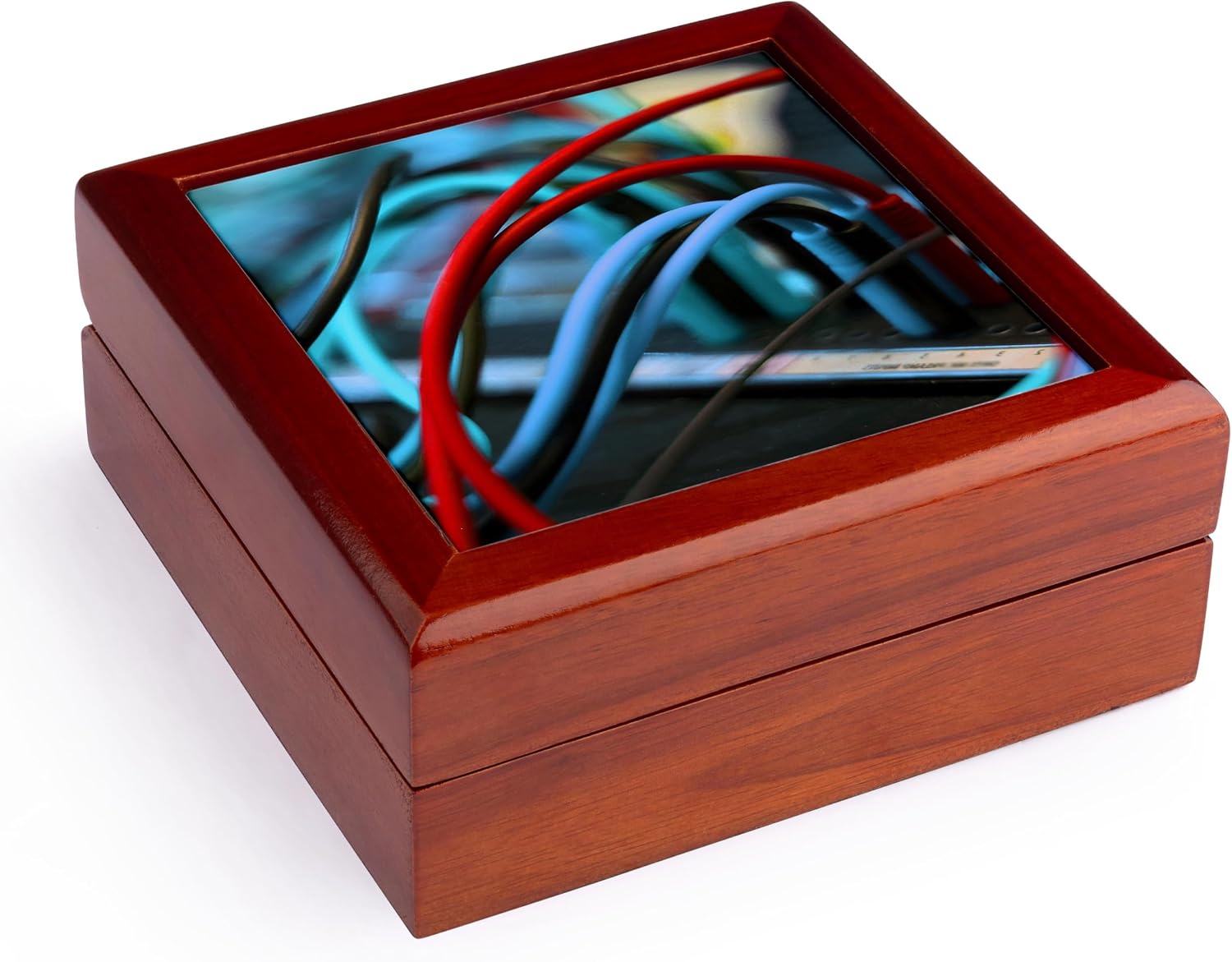 3dRose Colorful wires plugged Jewelry Box 7 x 7 inch with 4 inch tile