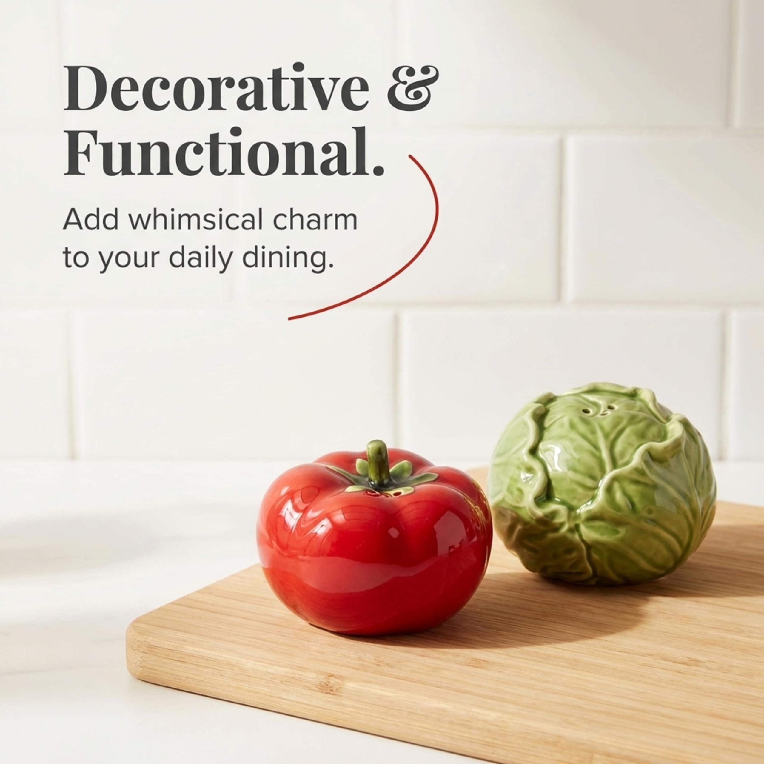 The Bridge Collection Juego de salero y pimentero de tomate y repollo – Accesorios únicos de comedor de granja – Decoración de cocina divertida y funcional