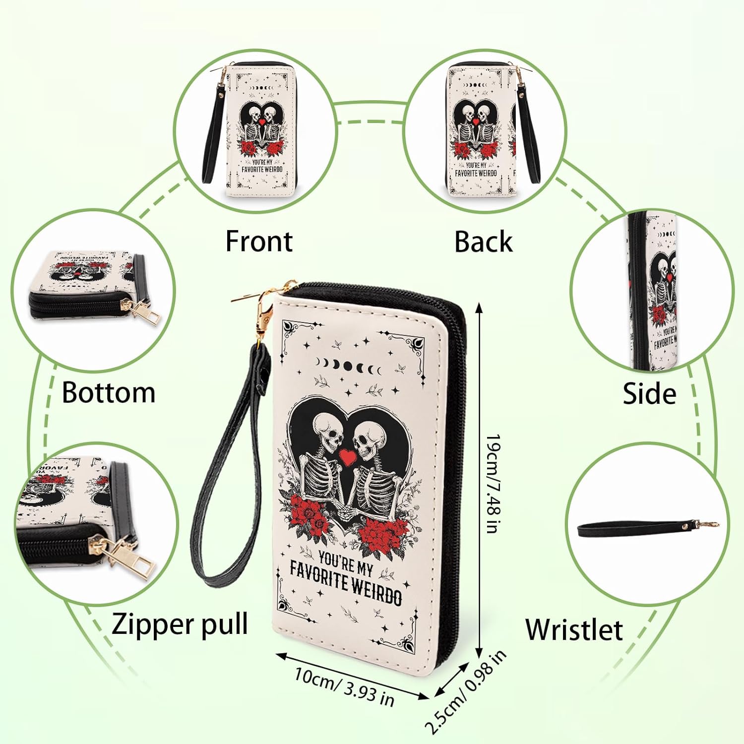 Gothic Romance Skull Wallets for Women - Slim PU Leather Womens Wallet with Cash Zipper Coin Purse, Small Credit Card Holder Travel Wallet, Wristlet Wallets for Female Ladies Purse (Dark Humor Gift) - Image 2