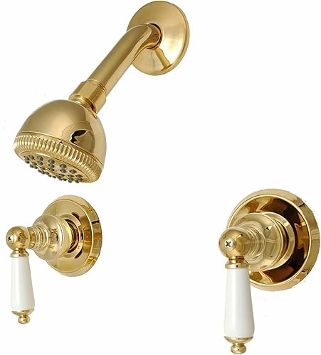 Miniatura 1 de Sólo 8" – Grifo bimando de ducha grifos, polaco acabado en latón, washerless, quarter-turn de porcelana mango – Plumb Estados Unidos 34589