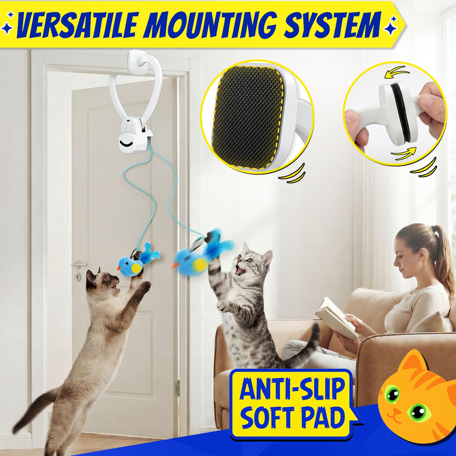 Giocattoli interattivi per gatti al coperto con piume di uccello volante elettriche automatiche – Miglior gattino e adulto – Giocattolo elettrico da appendere per gatti annoiati (bianco, 6 giocattoli)