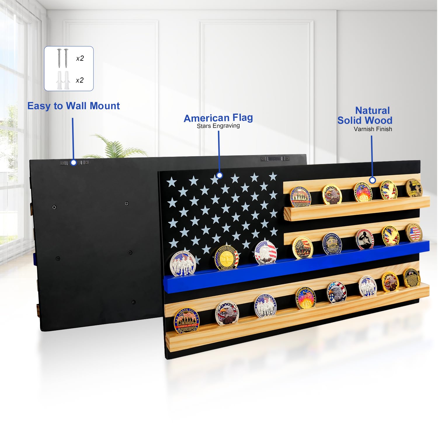 MyGift Challenge Coin Display Wall Mounted Military