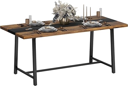 Miniatura 3 de HOMCOM Mesa de comedor industrial para 8 personas, mesa de cocina rectangular de 70.9 pulgadas de largo con mesa grande y patas de acero para
