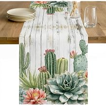 Cactus Succulents Table Runner - 72 Inch Long, Tropical Botanical Potted Cacti Kitchen Dining Table Runner Dresser Scarves, Farmhouse Decor for Coffee Tables Wedding Party Banquet