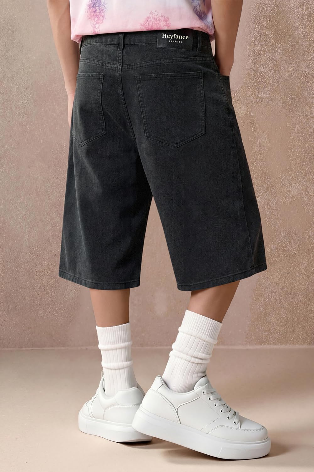 Heyfanee Mens Baggy Jean Shorts Stretch Loose Fit Denim Shorts Below Knee 15 Inch Inseam - Image 3