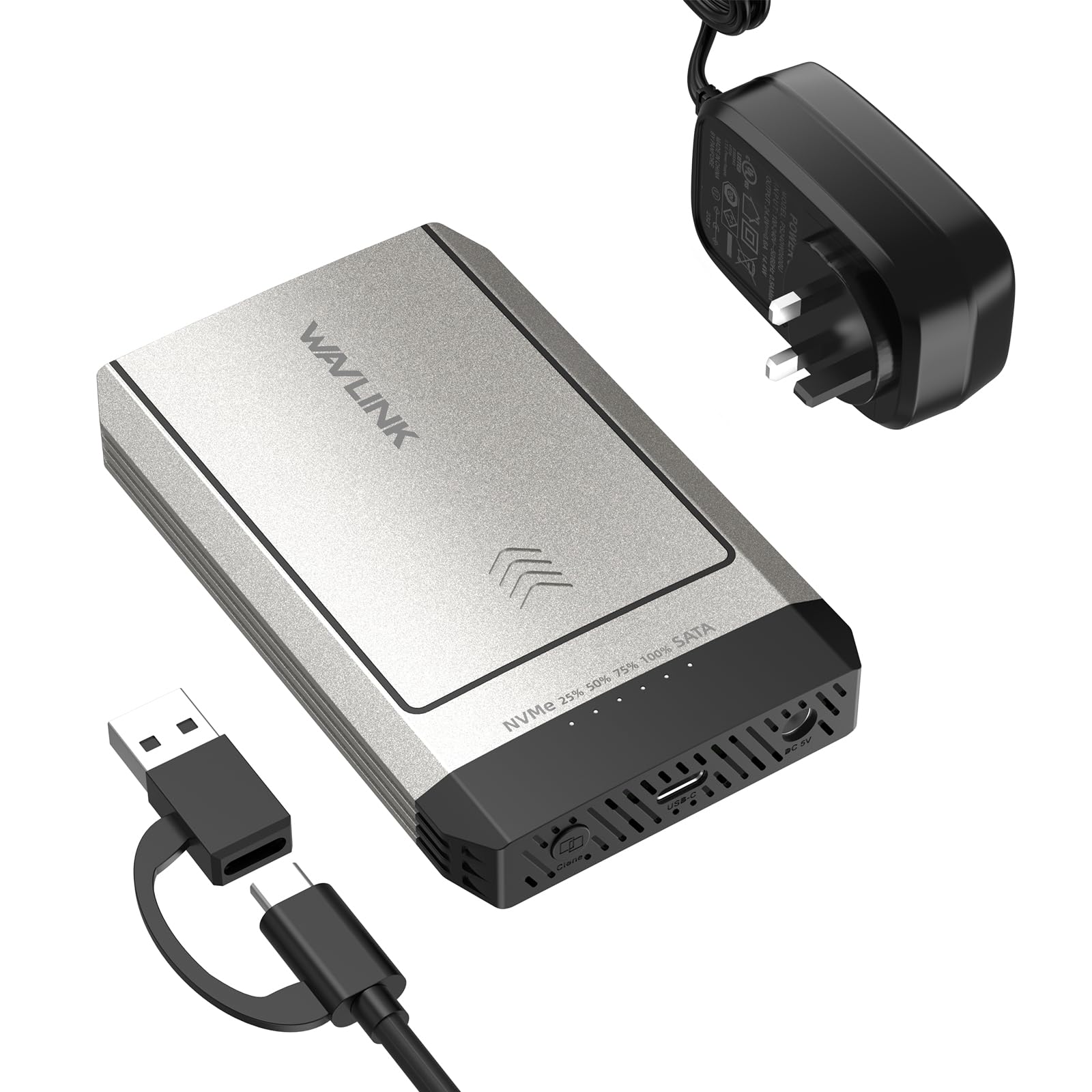 WAVLINK Dual-Bay Offline Clone Tool-Free, 10Gbps M.2 Duplicator Supports SATA to NVMe and NVMe to SATA, Dual M.2 SSD Enclosure for 2230/2242/2260/2280, up to 8TB