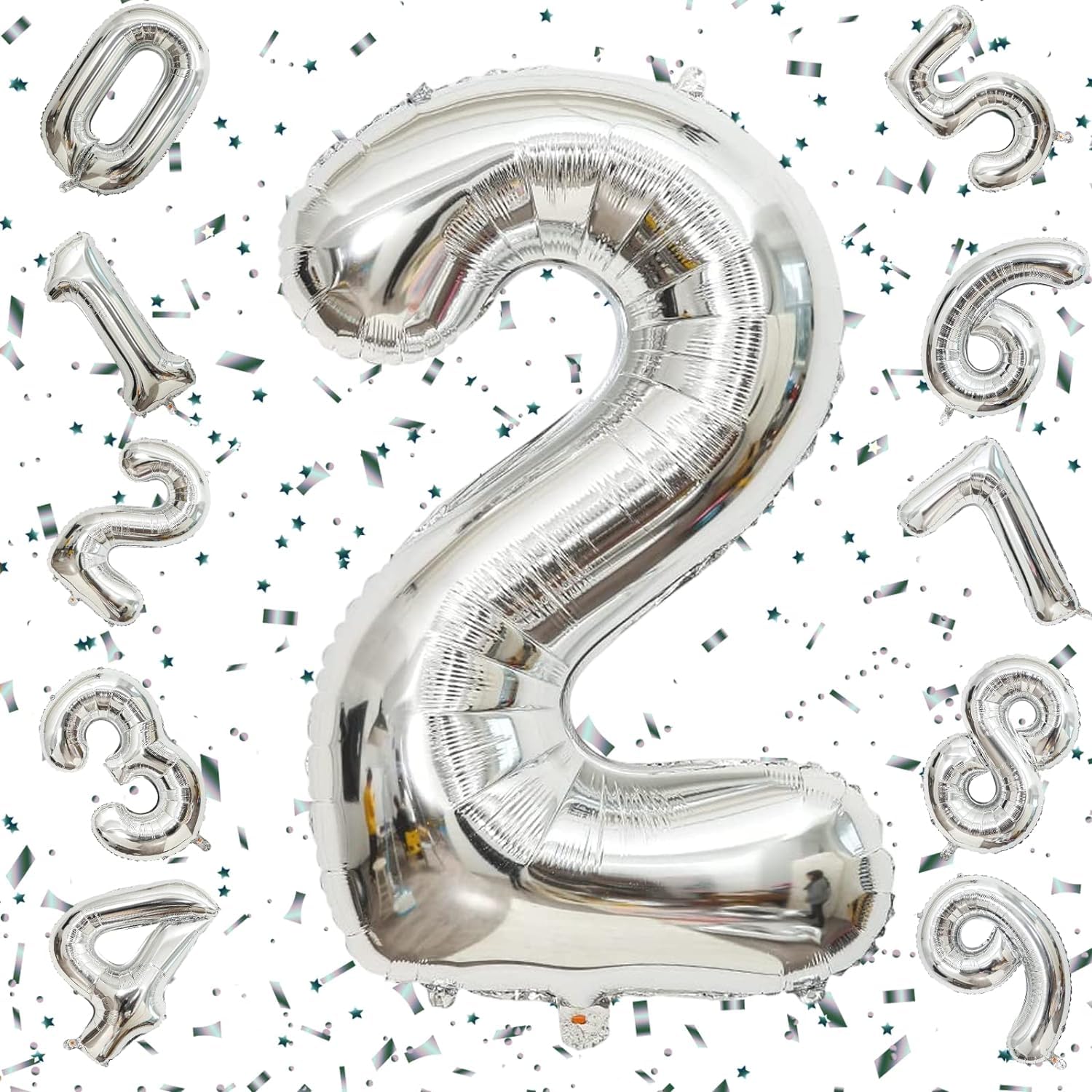 2 number Silver Foil Balloon 16 inch Size Birthday Decoration Items | 2nd Year Balloons | Two-image-3