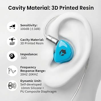 EPZ G20 in Ear Monitor Earphones HiFi Music IEM for Gaming Earbuds with Mic 3.5mm and Type-C Detachable OFC Cable Ideal for Music,Gaming