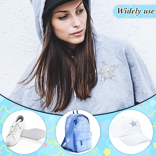 Miniatura 10 de 12 parches de estrellas para planchar con diamantes de imitación, apliques adhesivos de diamantes de imitación con pegamento caliente, estrellas con