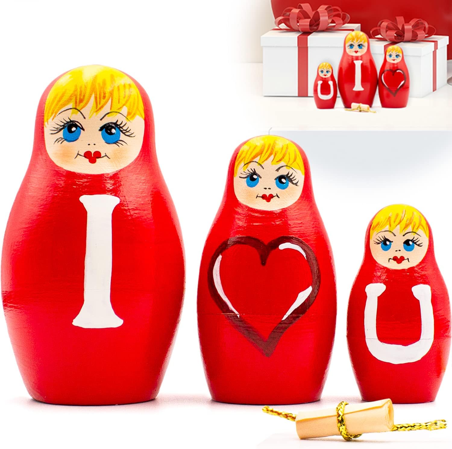 Valentines Day Nesting Dolls Set of 3 pcs - Valentines Day Decor - I Love You Gifts for Him - I Love You Gifts for Her