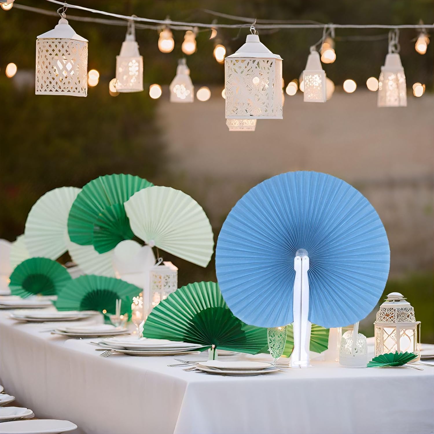 12 Pcs Blue Round Paper Fans image 5