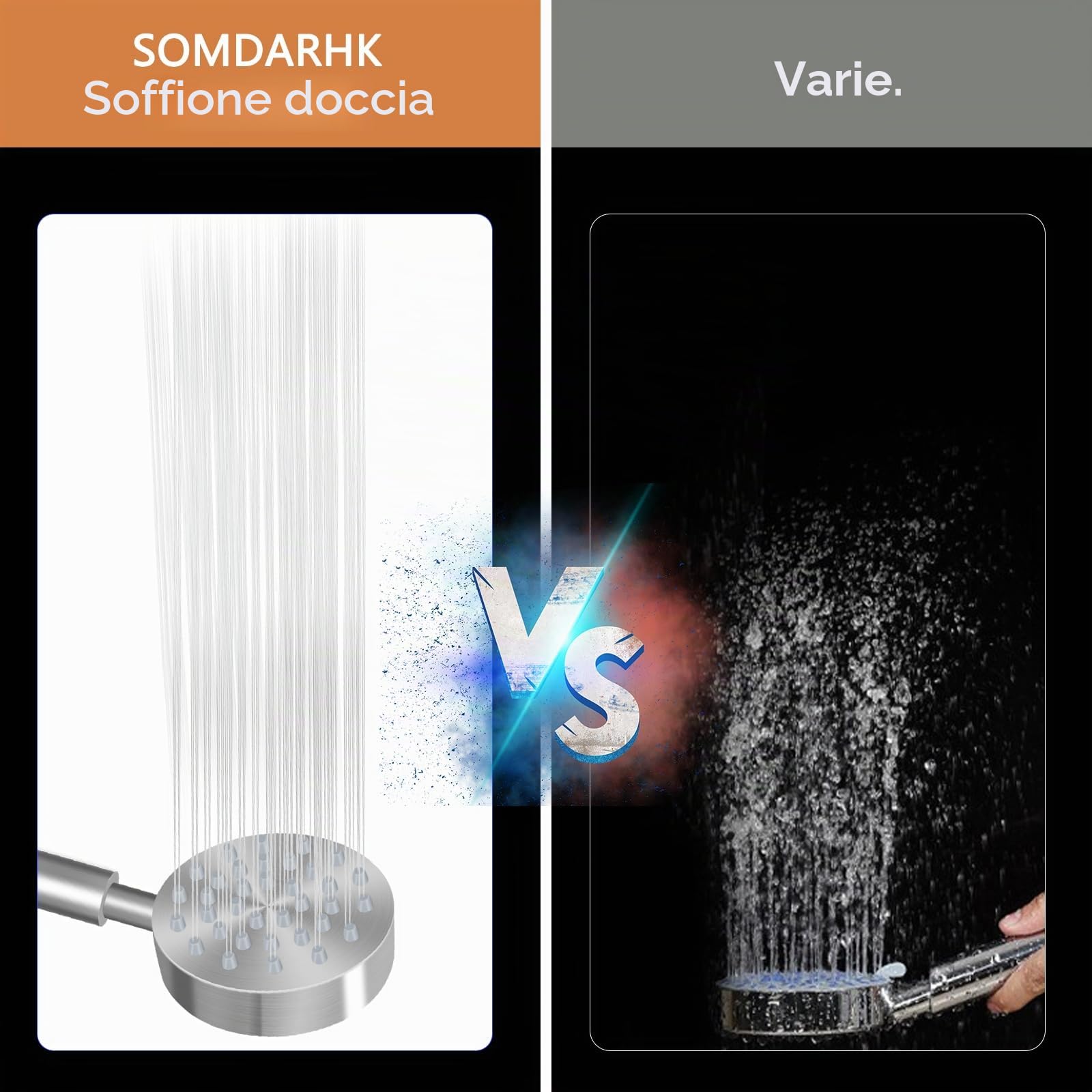 Soffione doccia in acciaio inox con tubo, doccetta in metallo, doccetta ad alta pressione, per risparmiare acqua, soffione doccia a pioggia con ugello forte per bagno, spa, pulizia vasca, spazzolata