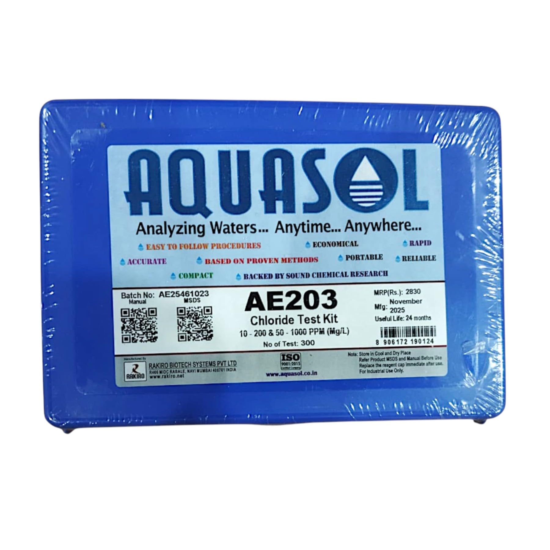 Aquasol AE-203 Chloride Test Kit – Portable Field Kit for Water & Wastewater, Drinking Water, Boiler, Cooling, Industrial, Aquaculture, Agriculture – 10-200 & 50-1000 PPM, 300 Tests-image-8