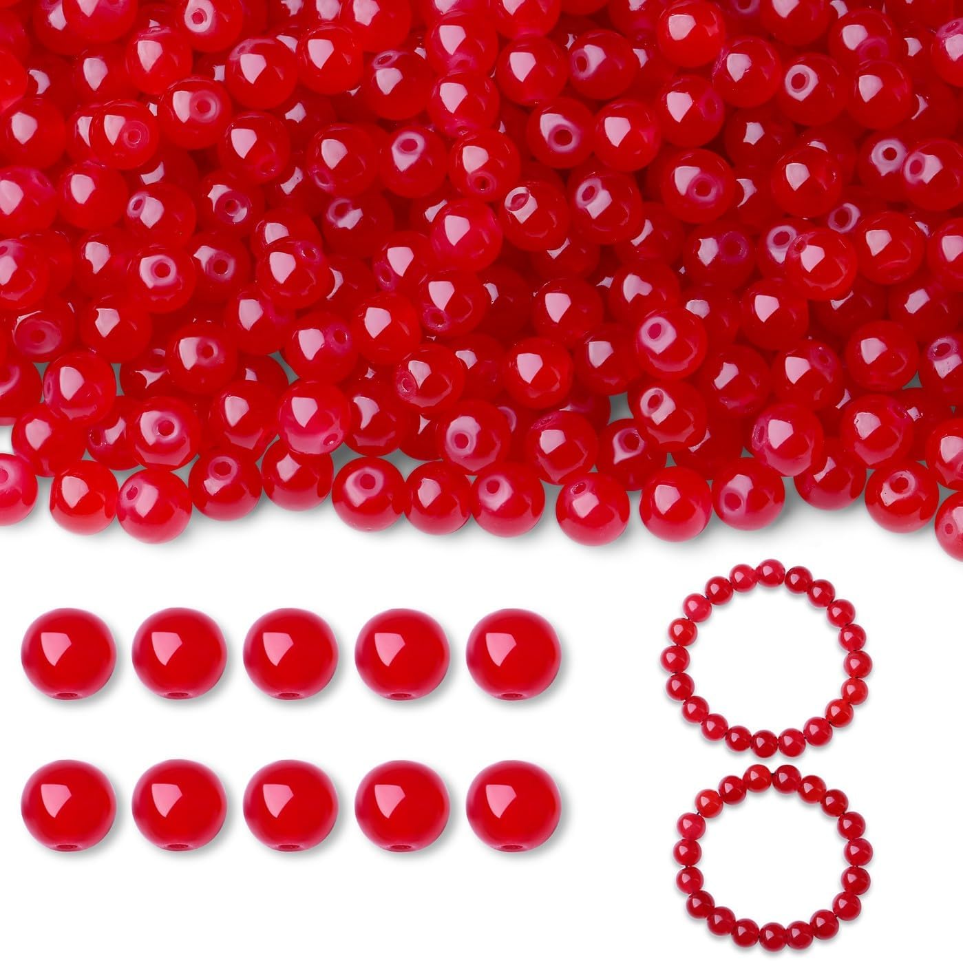 500Pcs Red Glass Beads for Bracelets, Round 8mm Crystal Beads for Bracelet Jewelry Making Earring Necklaces Kits and DIY Crafts Suitable for Beginners(Red) - Image 3
