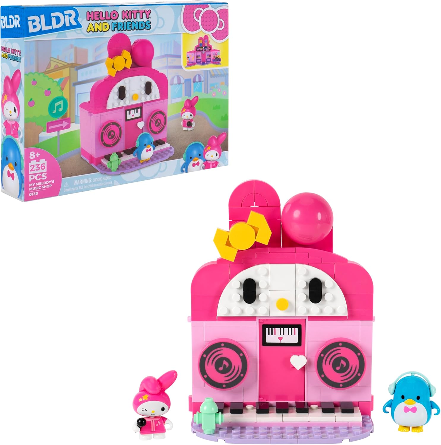 BLDR Hello Kitty and Friends My Melody’s Music Shop Building Set – Hello Kitty & Tuxedosam Minifigures – Gift for Kids and Sanrio Fans Ages 8+, 0130