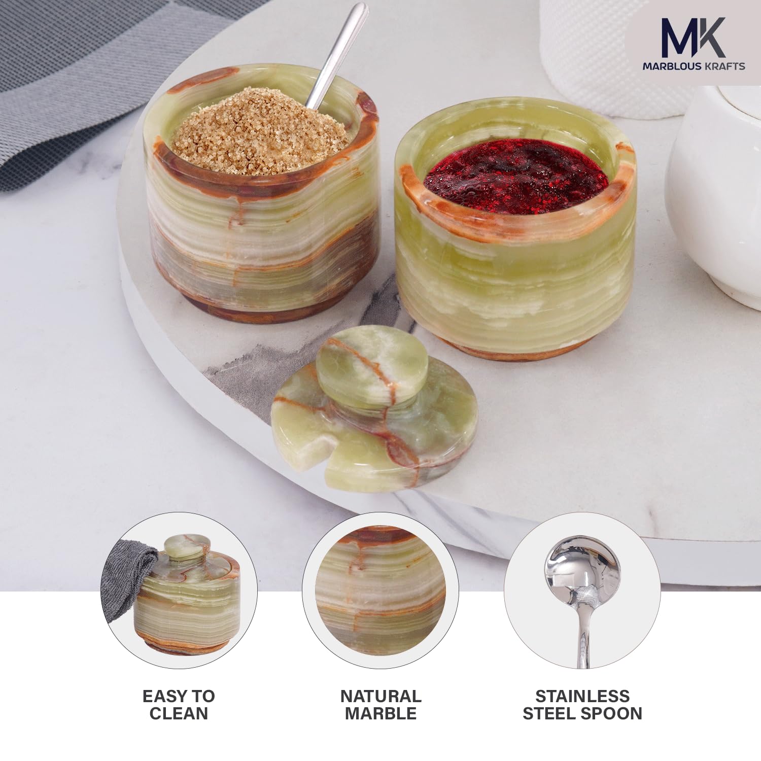 Bol à Sucre Avec Couvercle Et Cuillère 250 Ml - Céramique Et Bambou, Lavable Au Lave-vaisselle, Pour épices Et Sauces - 12