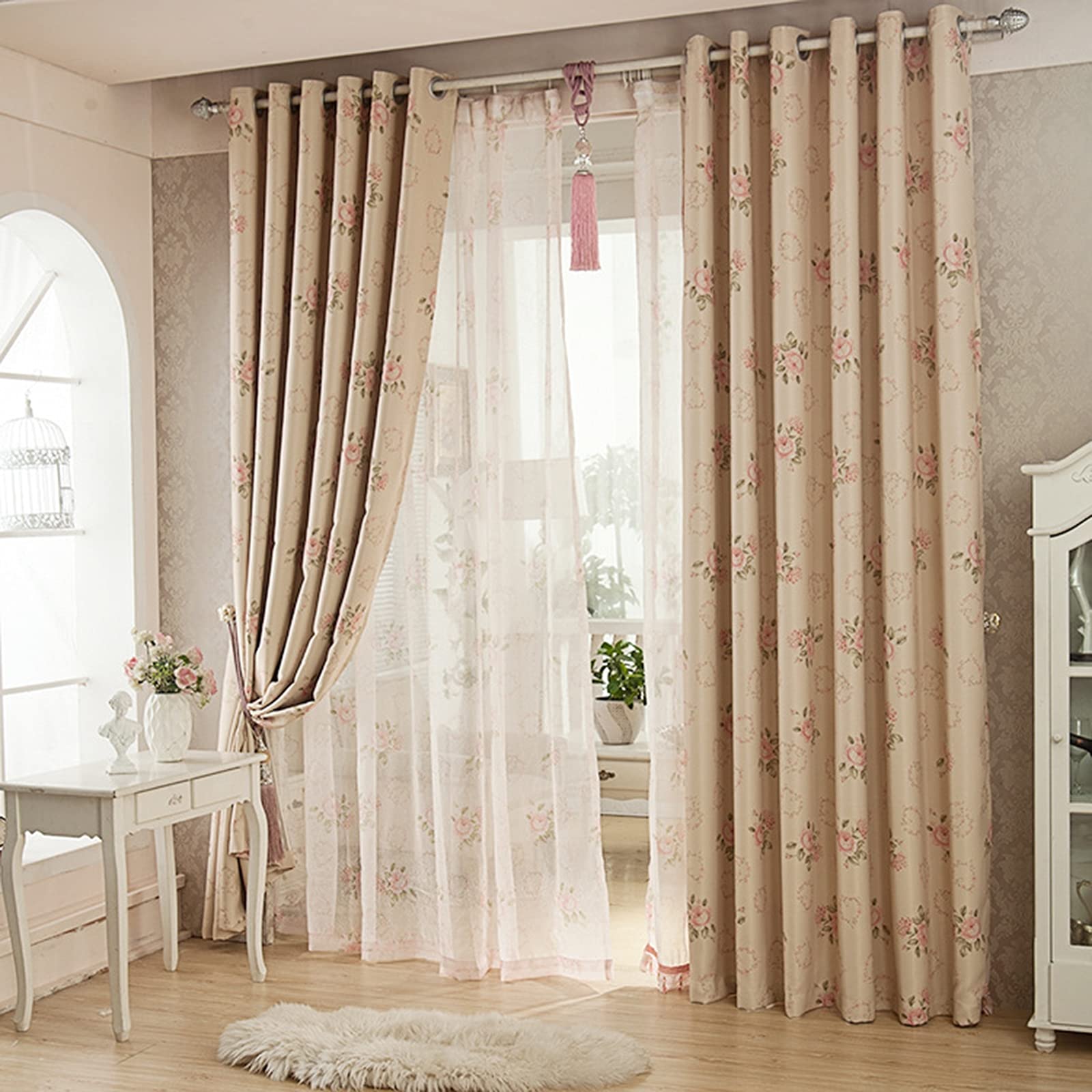 Rideaux Occultants Thermiques 2 Panneaux - 80 X 140 Cm Chaque, œillets - Pour Chambre, Salon, Salle De Traitement - Motif Floral - 9