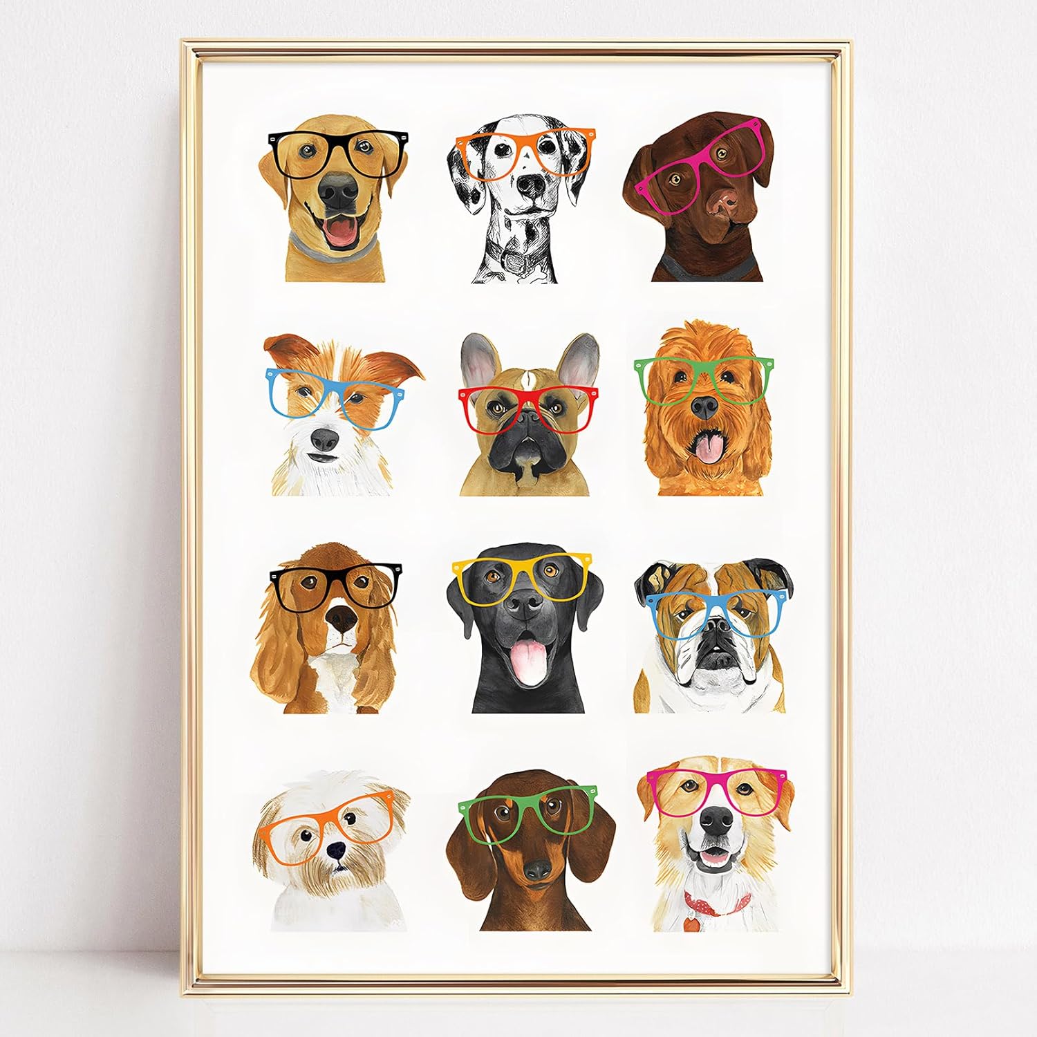 Dog With Glasses Canvas Wall Art Funny Pet Pictures Cute