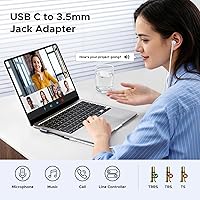 Vista 3 de UGREEN Adaptador de audio USB C a 0.138 in tipo C a conector auxiliar de auriculares Dongle 24bit/96kHz HiFi DAC cable de ángulo recto compatible