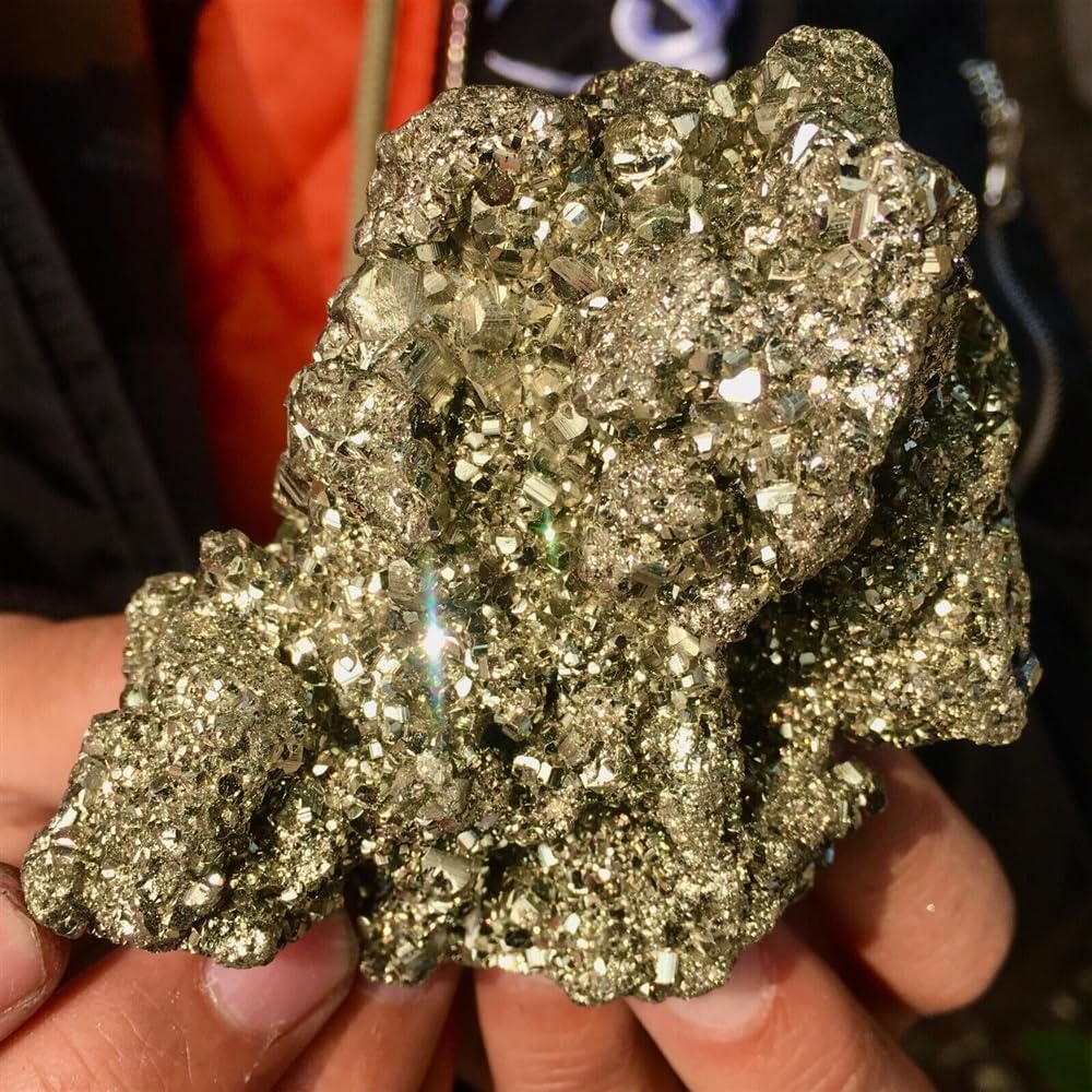 KJEBVHIRS Pyrite Crystal Cluster Irregular Stone Rock Sample Home Decoration Raw Crystals Ornaments (Size : 300-350g)
